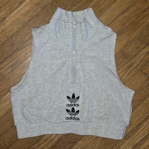 Adidas Light Gray High-Neck Crop Top.